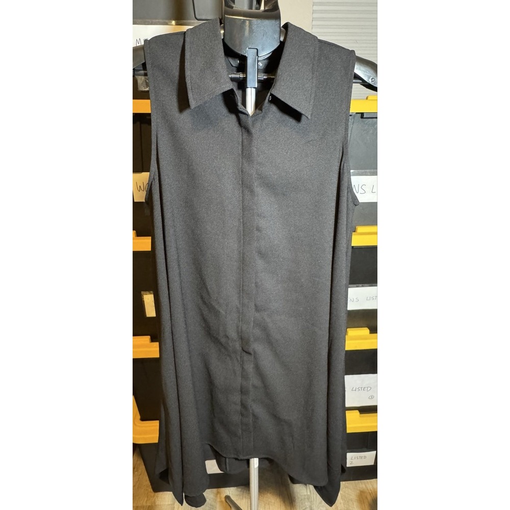 Sharagano Vest Womens 12 Black Longline Sleeveless Button Front Crepe Jacket